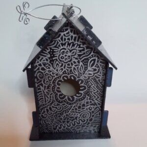 Hand painted wooden bird house..